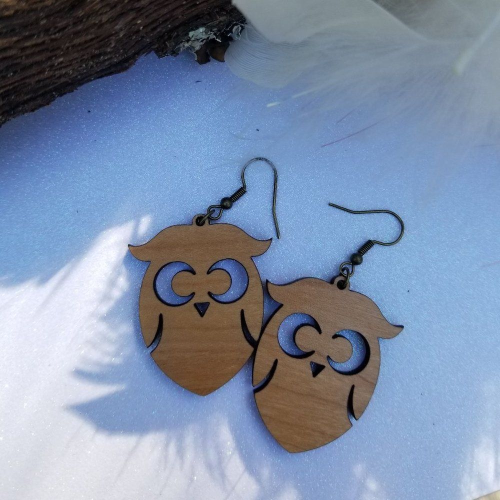 Wood Owl Earrings